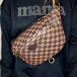 Brown checkered bum bag